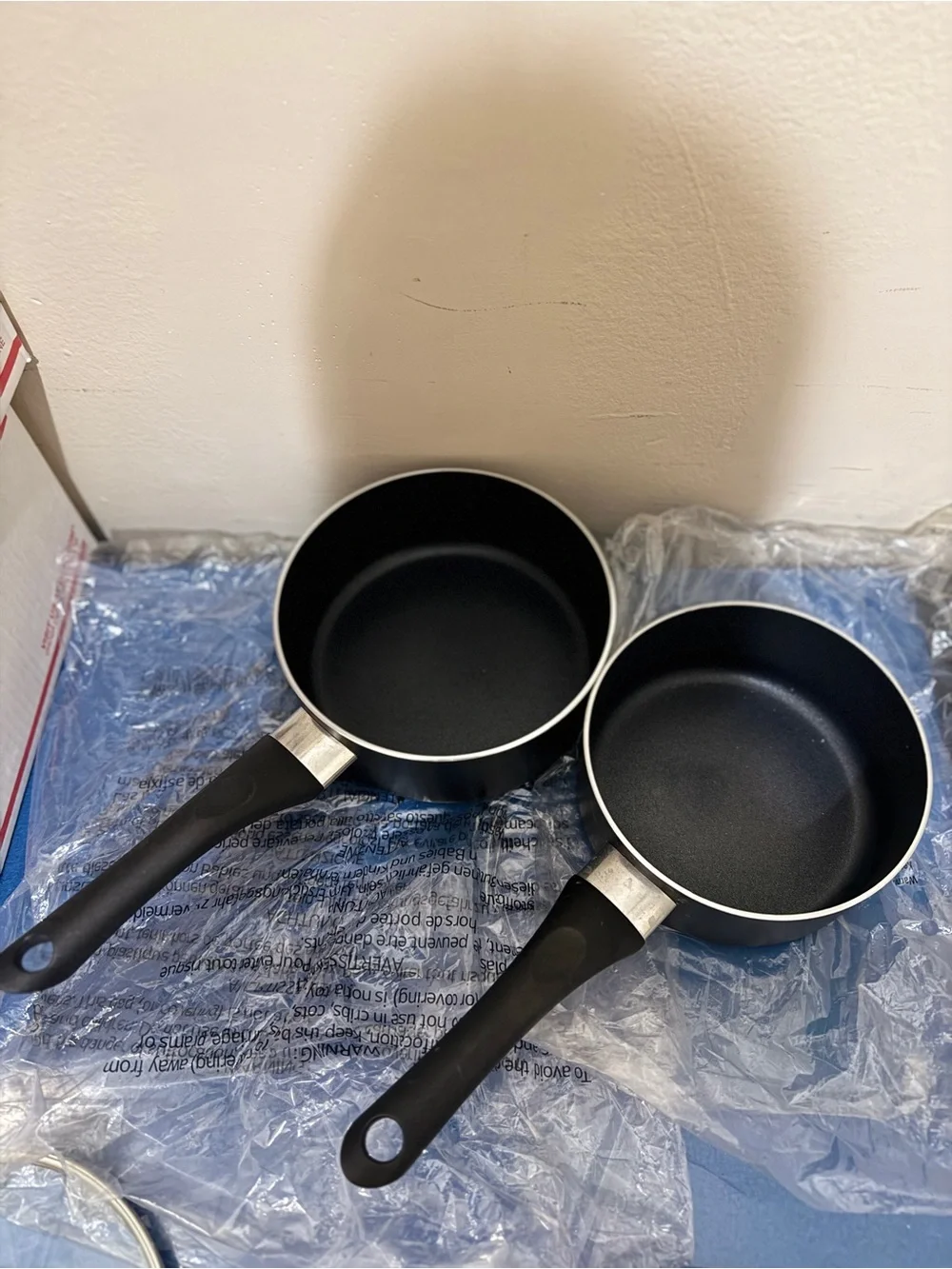 Set of Two Black Nonstick Saucepan Frypan with Glass Lids